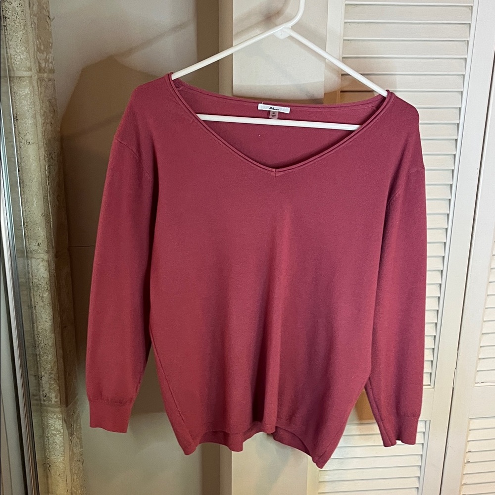 Milano Mauve V-Neck Knit Sweater Long Sleeve Size XL